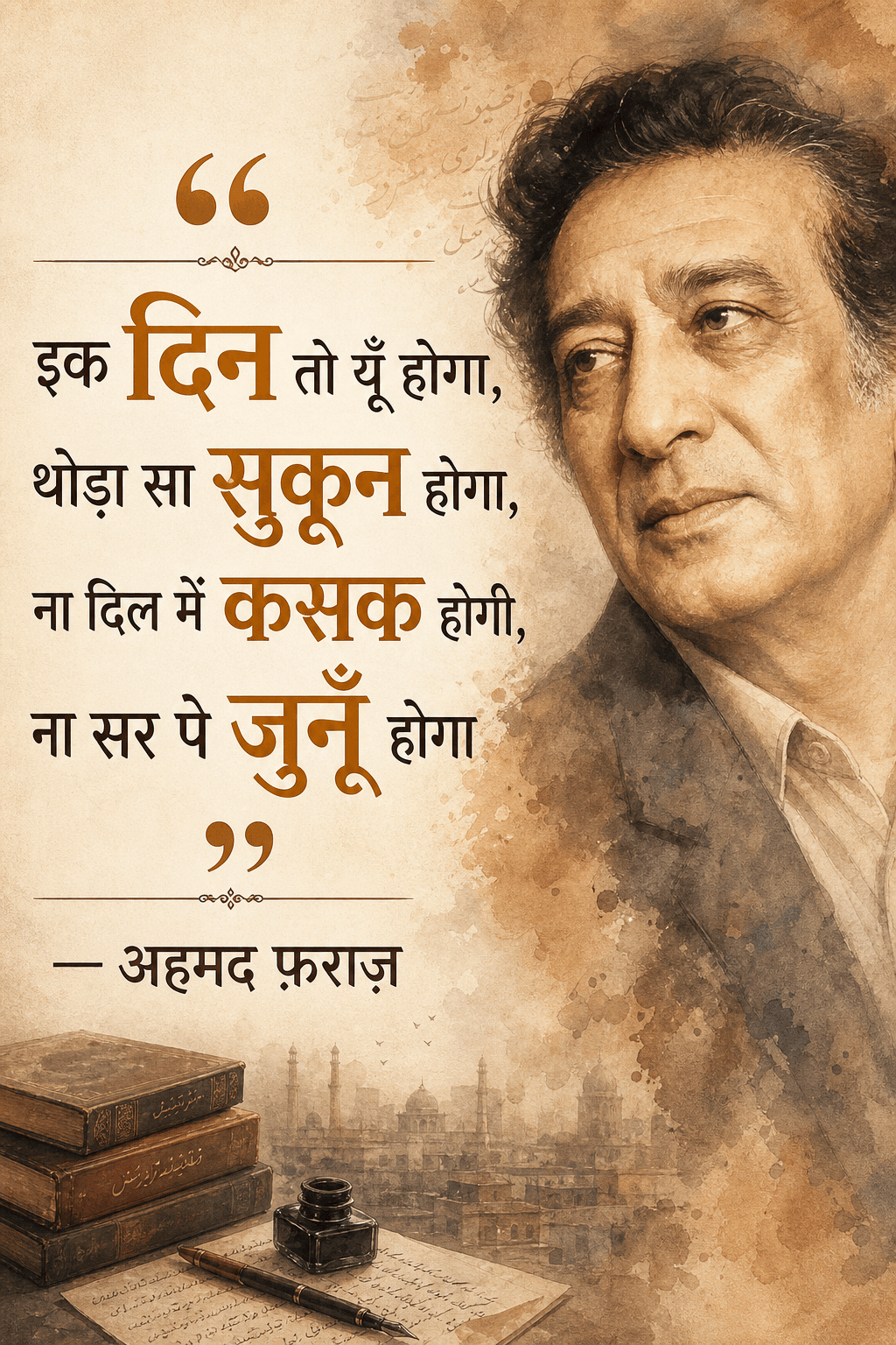 Create an elegant Hindi motivational quote poster in a premium watercolor and di