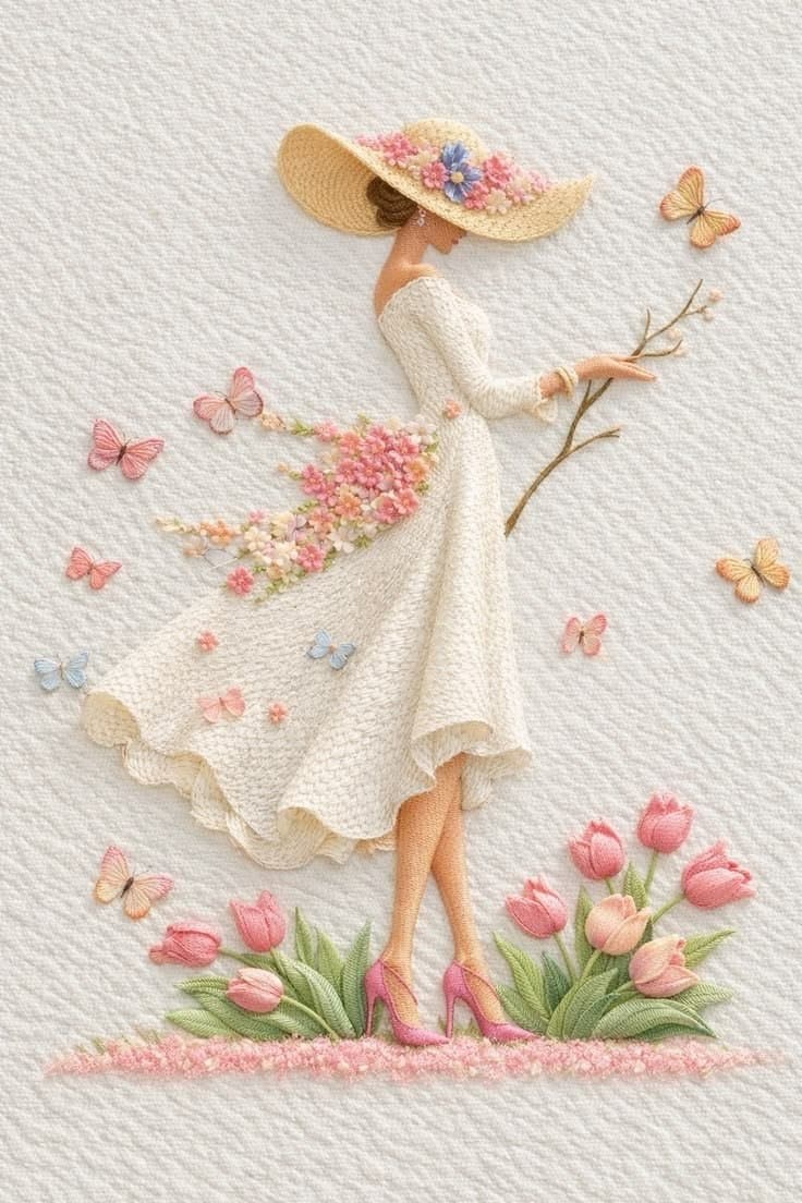 Delicate handmade paper-quilling artwork of an elegant woman in a flowing white